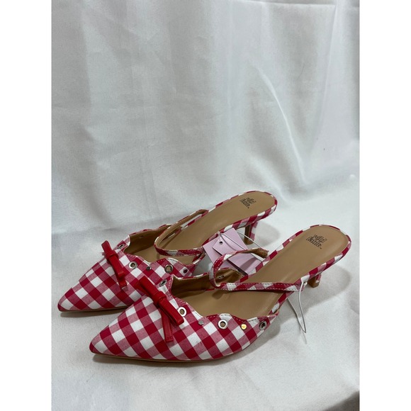 wild fable Shoes - Wild Fable Red Gingham Kitten Heels Bow Grommet Pointed Toe Mules Size 8.5 NEW